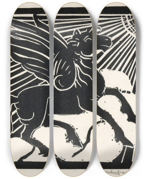 Triptych art skateboard deck of Henri Jonas Gevleugeld Paard by Henri Jonas (1878-1944)