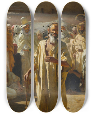 Triptych art skateboard deck of Tienne Dinet The Snake Charmer by Etienne Dinet (1861-1929)