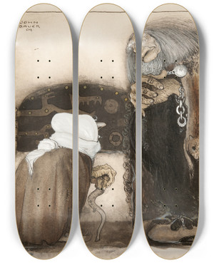 Triptych art skateboard deck of John Bauer Two Trolls by John Bauer (1882-1918)