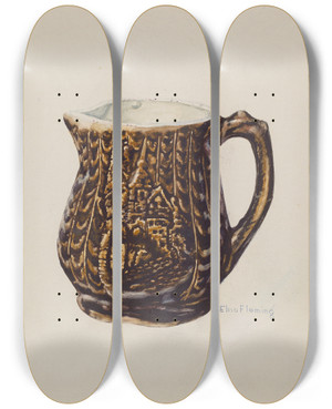Triptych art skateboard deck of Elmo Fleming Pitcher by Elmo Fleming