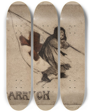 Triptych art skateboard deck of Helen Hyde Carry On by Helen Hyde (1868-1919)