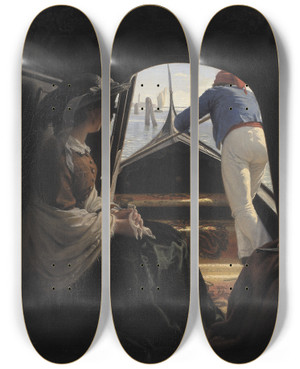 Triptych art skateboard deck of Julius Exner A Gondola by Julius Exner (1825-1910)
