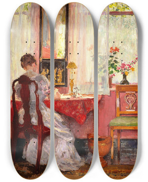 Triptych art skateboard deck of Gari Melchers Writing by Gari Melchers (1860-1932)
