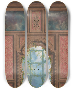 Triptych art skateboard deck of Julesedmondcharles Lachaise Design For Coffered Ceiling by Jules-Edmond-Charles Lachaise (1897)