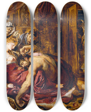 Triptych art skateboard deck of Peter Paul Rubens Samson And Delilah by Peter Paul Rubens (1577-1640)