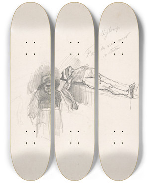 Triptych art skateboard deck of Flicien Rops Study For Uylenspiegel by Felicien Rops (1833-1898)