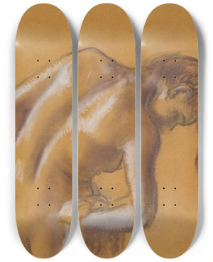 Triptych art skateboard deck of Edgar Degas Bather Drying Herself_2 by Edgar Degas (1834-1917)
