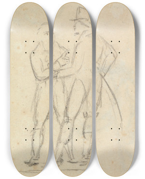 Triptych art skateboard deck of Benjamin Robert Haydon Study Of Two Men Standing While In Conversation by Benjamin Robert Haydon (1786-1846)