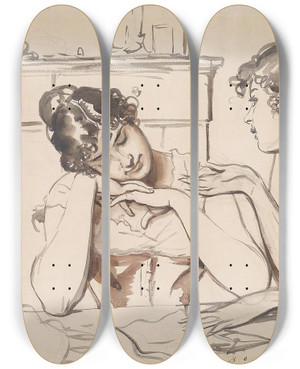 Triptych art skateboard deck of Eugen Von Blaas Der Brief by Eugen Von Blaas (1843-1931)
