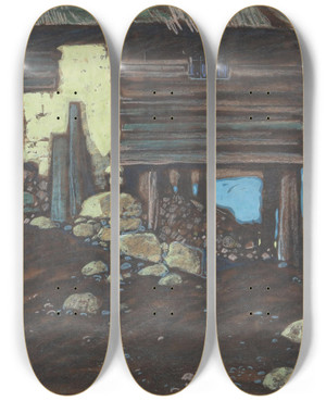 Triptych art skateboard deck of Oskar Mulley Bergbauernhof Pastell by Oskar Mulley (1891-1949)