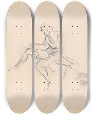 Triptych art skateboard deck of Sir Joshua Reynolds Man Reading by Sir Joshua Reynolds (1723-1792)