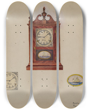 Triptych art skateboard deck of Dorothea A Farrington Clock Antique by Dorothea A Farrington