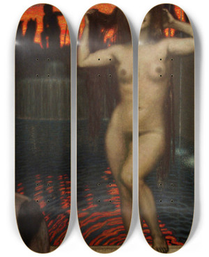 Triptych art skateboard deck of Franz Von Stuck Bathsheba by Franz Von Stuck (1863-1928)