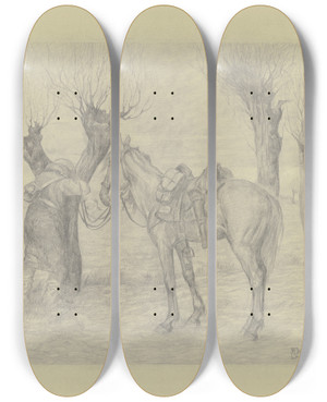 Triptych art skateboard deck of Adolf Jansen Outpost by Adolf Jansen (1872-1942)