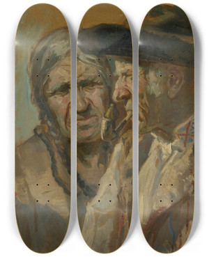 Triptych art skateboard deck of Viktor Kiss Starci by Viktor Kiss (1902-1940)