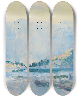 Triptych art skateboard deck of Guy Rose Mountain Lakes by Guy Rose (1867-1925)