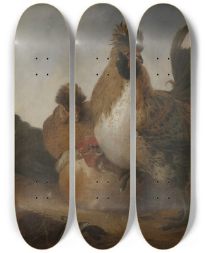Triptych art skateboard deck of Aelbert Cuyp Rooster And Hens Object Type by Aelbert Cuyp (1620-1691)
