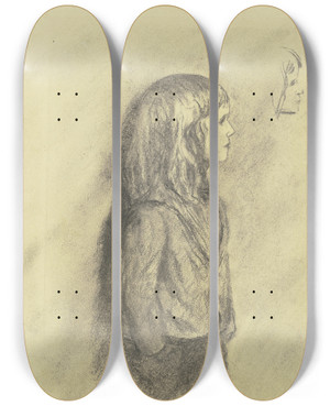 Triptych art skateboard deck of Louis Eysen Boy With Long Hair by Louis Eysen (1843-1899)
