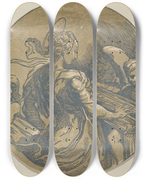 Triptych art skateboard deck of Antonio Da Trento Saint Cecilia by Antonio da Trento (1508-1550)