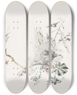 Triptych art skateboard deck of Flix Bracquemond La Neige by Felix Bracquemond (1833-1914)