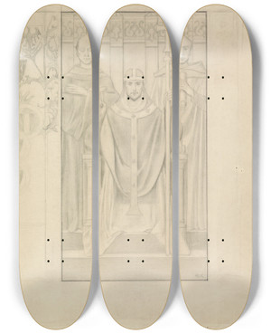 Triptych art skateboard deck of Antoon Derkinderen Ontwerp Voor De Eerste Bossche Wand De Paus by Antoon Derkinderen (1859-1925)