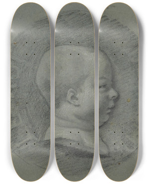 Triptych art skateboard deck of Pierrepaul Prudhon Profil Du Roi De Rome by Pierre-Paul Prud'hon (1758-1823)