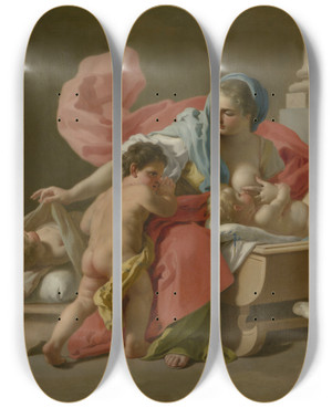 Triptych art skateboard deck of Francesco De Mura Charity by Francesco de Mura (1696-1782)
