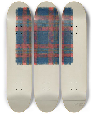 Triptych art skateboard deck of Frank J Mace Plaid Homespun Coverlet by Frank J Mace