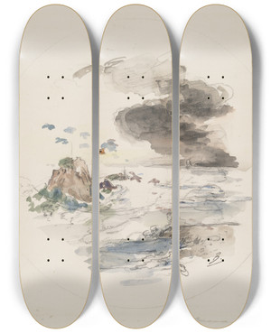 Triptych art skateboard deck of Flix Bracquemond Le Smaphore_2 by Felix Bracquemond (1833-1914)