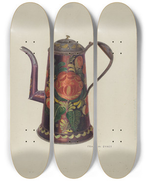 Triptych art skateboard deck of Franklyn Syres Toleware Tin Teapot_2 by Franklyn Syres