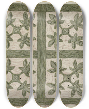 Triptych art skateboard deck of Mildred E Bent Applique Quilt_1 by Mildred E Bent