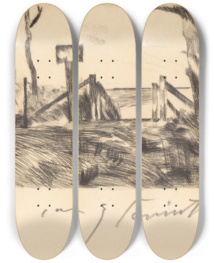 Triptych art skateboard deck of Lovis Corinth Bridge With Sign Brcke Mit Tafel by Lovis Corinth (1858-1925)