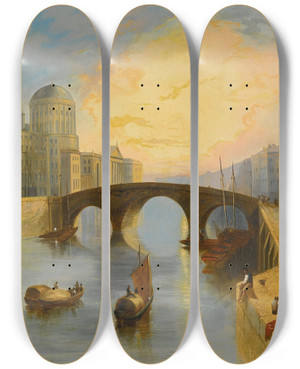 Triptych art skateboard deck of Aaron Jennens The Four Courts Dublin by Aaron Jennens (1815-1864)