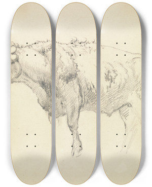Triptych art skateboard deck of Robert Hills A Bull by Robert Hills (1769-1844)
