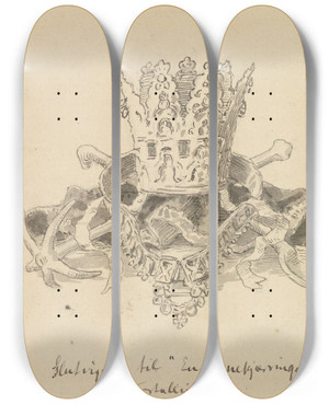 Triptych art skateboard deck of Hans Gude Brurestas by Hans Gude (1825-1903)