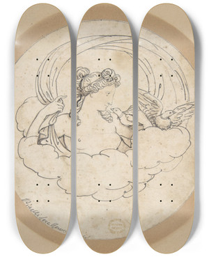 Triptych art skateboard deck of Bartolomeo Pinelli Venus With Doves by Bartolomeo Pinelli (1781-1835)