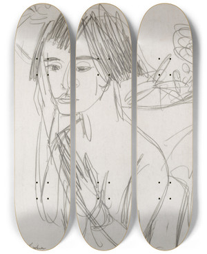 Triptych art skateboard deck of Ernst Ludwig Kirchner Gerda by Ernst Ludwig Kirchner (1880-1938)
