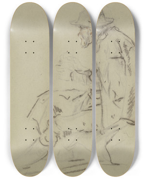 Triptych art skateboard deck of Anton Burger Treiber Auf Einem Steinblock Ruhend by Anton Burger (1824-1905)