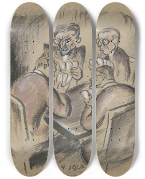 Triptych art skateboard deck of Reginald Marsh Cardgame by Reginald Marsh (1898-1954)