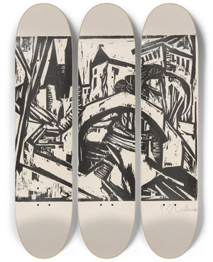 Triptych art skateboard deck of Ernst Ludwig Kirchner Elisabethufer Berlin by Ernst Ludwig Kirchner (1880-1938)