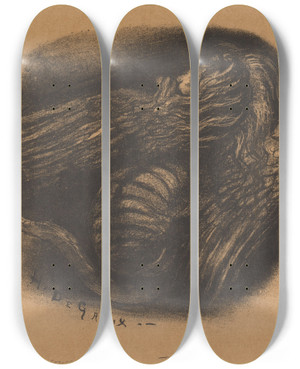 Triptych art skateboard deck of Henri De Groux Chimaera by Henri de Groux (1867-1930)