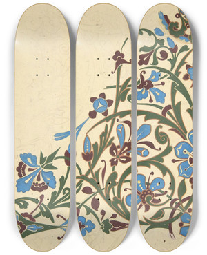 Triptych art skateboard deck of Christopher Dresser Design For A Floral Pattern by Christopher Dresser (1834-1904)
