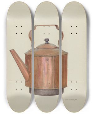 Triptych art skateboard deck of Isabella Ruth Doerfler Copper Tea Kettle by Isabella Ruth Doerfler