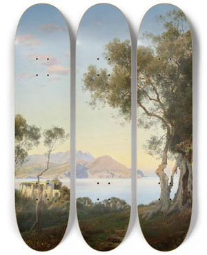 Triptych art skateboard deck of Janus Andreas Bartholin La Cour Italianate Landscape by Janus Andreas Bartholin La Cour (1837-1909)