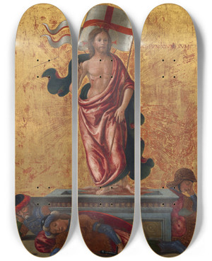 Triptych art skateboard deck of Sebastino Di Mainardi The Resurrection by Sebastino Di Mainardi (1466-1513)
