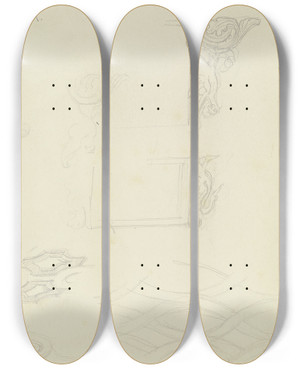 Triptych art skateboard deck of Moritz Von Schwind Ornamental Designs by Moritz Von Schwind (1804-1871)
