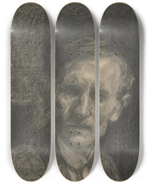 Triptych art skateboard deck of Eduard Putra Study Of Mans Bust With A Stiff Collar by Eduard Putra (1883-1915)
