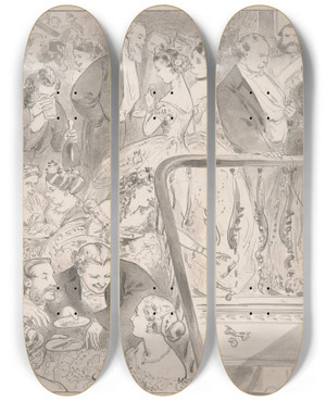 Triptych art skateboard deck of Adelaide Claxton One Oclock Am Supper by Adelaide Claxton (1841-1927)