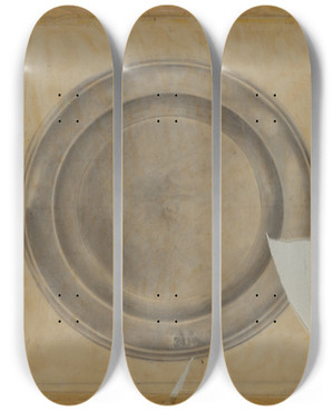 Triptych art skateboard deck of Harry Goodman Pewter Plate by Harry Goodman