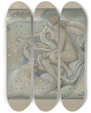 Triptych art skateboard deck of Elihu Vedder Spring_2 by Elihu Vedder (1836-1923)